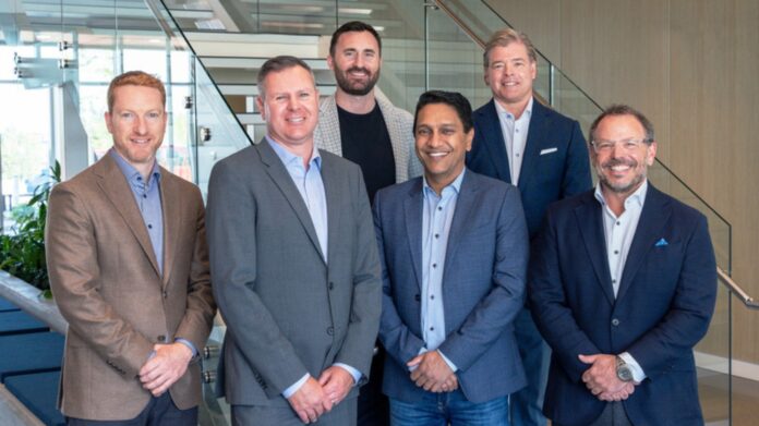 Bottom row (left to right): Curtis Power: President, Private Mortgages; Michael Hoffman: Managing Director, Calgary, Commercial Real Estate Finance; Aleem Virani: CEO, KV Capital; Marc Prefontaine: President, Commercial Real Estate Finance. Top row (left to right): Nicholas Jeanes: EVP + Managing Partner, Asset Management; Darin Rayburn: President, Real Estate Equity Partners.