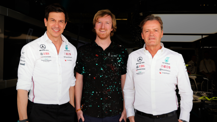 Toto Wolff, CEO and Team Principal of the Mercedes-AMG PETRONAS F1 Team; Austin Russell, Founder and CEO of Luminar; Markus Schäfer, Mercedes-Benz AG Chief Te