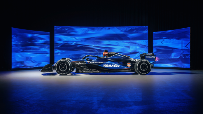 Komatsu’s logo and branding will feature prominently on the 2024 Williams Racing livery, as well as the team’s overalls and kit, during the upcoming Formula One sea