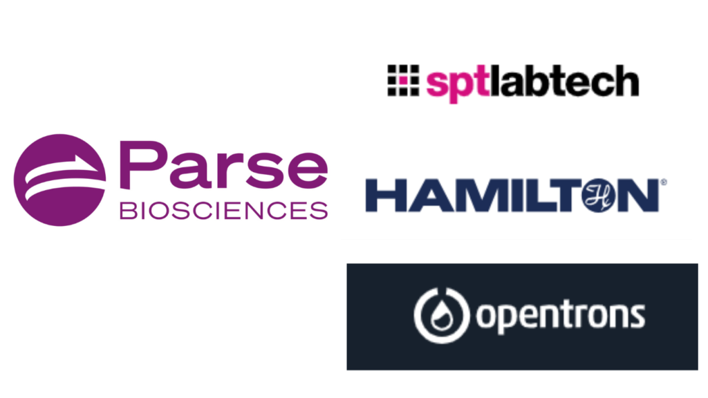 Parse Biosciences and Hamilton, Opentrons Labworks, SPT Labtech